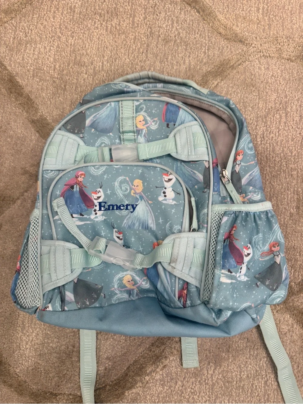 Pottery Barn Kids Light Blue Frozen Character Backpack